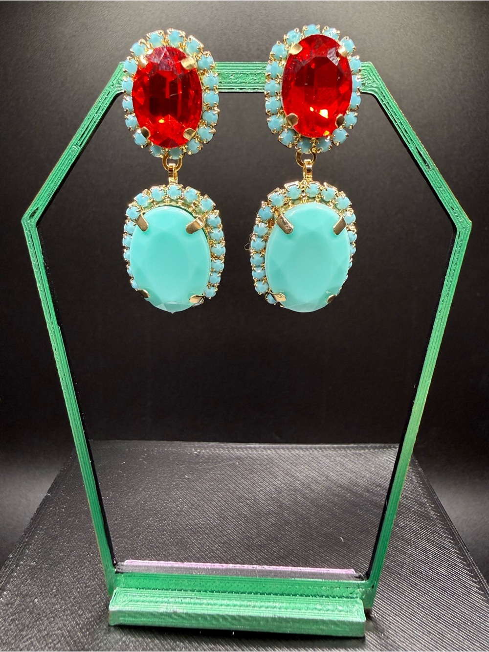 Gold-Tone Red and Turquoise Earrings